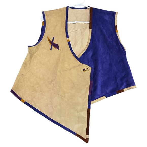 Vintage leather & suede vest high low button closing cream purple size medium - Picture 1 of 16